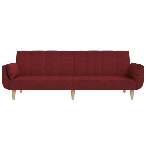 vidaXL Dvivietė sofa-lova su dvejomis pagalvėmis, vyno, audinys
