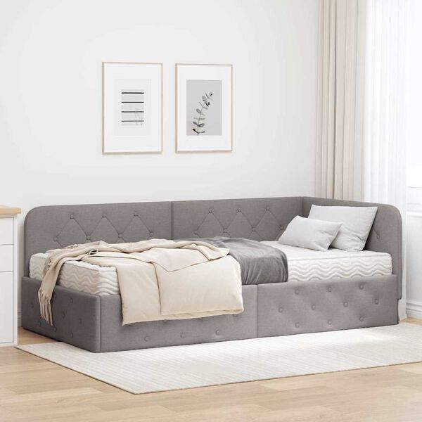 vidaXL Kampinė lovos konstrukcija Taupe 90 x 200 cm audinys