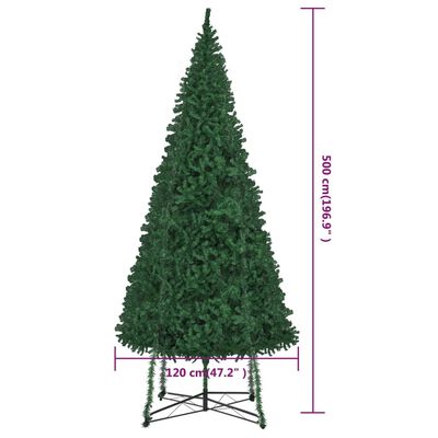 vidaXL Dirbtinė Kalėdų eglutė su stovu, žalios spalvos, 500cm