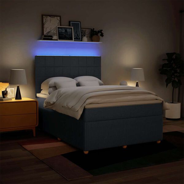 vidaXL Lova su spyruoklėmis ir čiužiniu, mėlyna, 140x200 cm, audinys