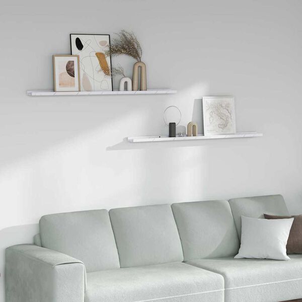 vidaXL Sieninė lentyna su lentyna 2 pcs Balti marmuro 115 x 9 x 3 cm