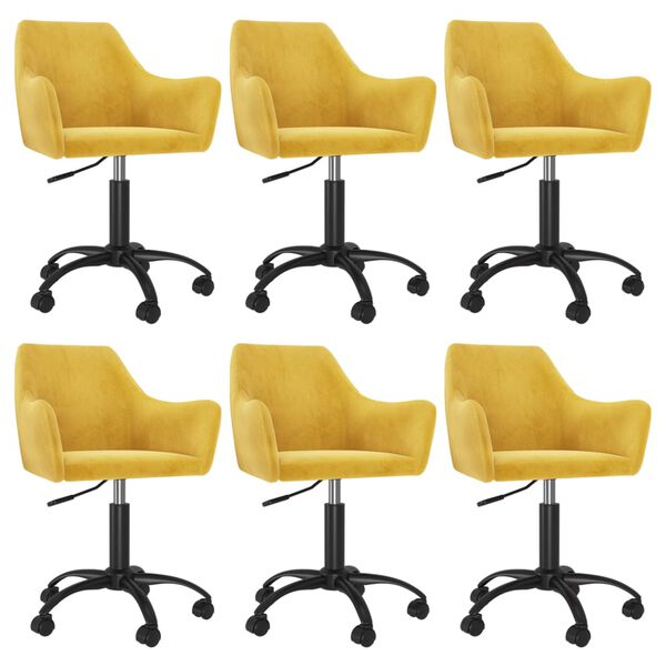 vidaXL Pasukamos valgomojo kėdės, 6vnt., garstyčių geltonos, aksomas