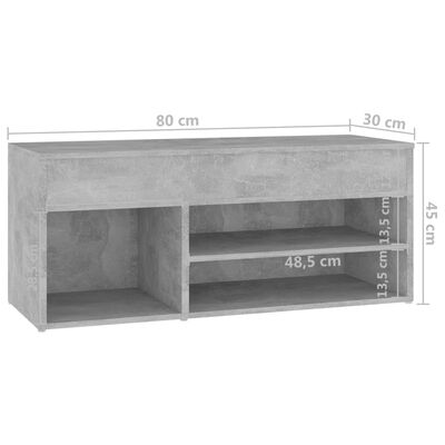 vidaXL Batų suoliukas, betono pilkos spalvos, 80x30x45cm, MDP