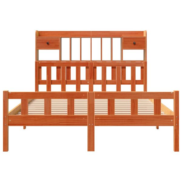 vidaXL Lova su knygų spinta be čiužinio, ruda, 150x200cm, pu&scaron;is