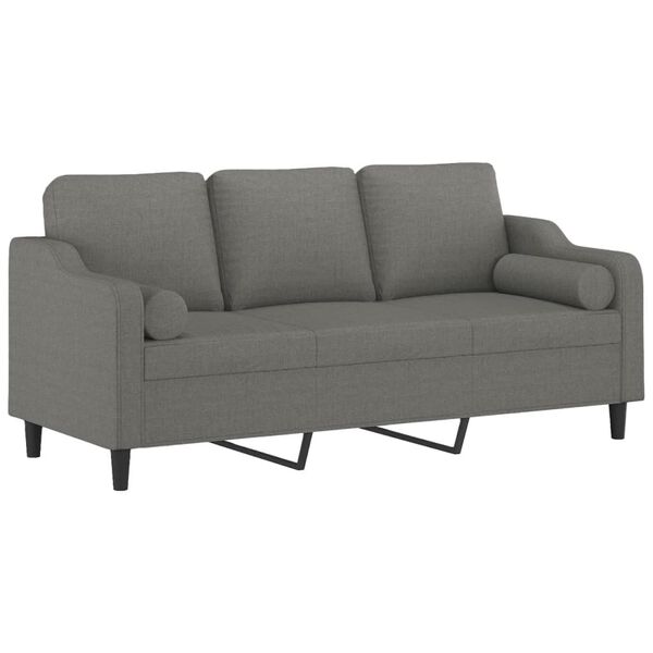 vidaXL Trivietė sofa su pagalvėmis, tamsiai pilka, 180cm, audinys