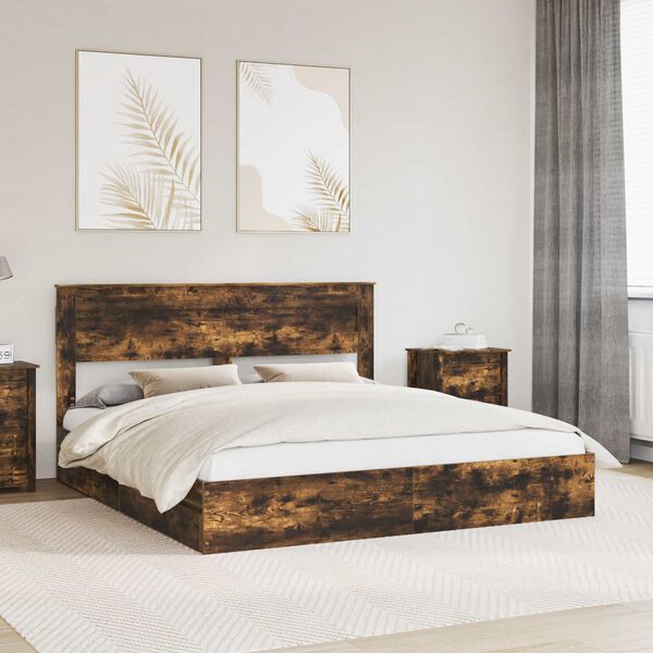 vidaXL Saugos lova Rūkyta ąžuolas 180 x 200 cm Apdirbta mediena