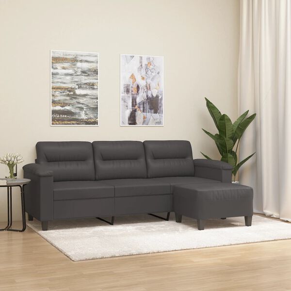 vidaXL Trivietė sofa su pakoja, pilkos spalvos, 180cm, dirbtinė oda