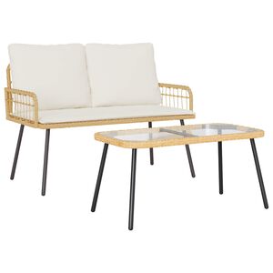 vidaXL Sodo valgomojo komplektas su pagalve 2 pcs Natūrali poliratanas