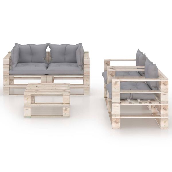 vidaXL Sodo komplektas i&scaron; palečių su pagalvėlėmis, 5 dalių, pu&scaron;is