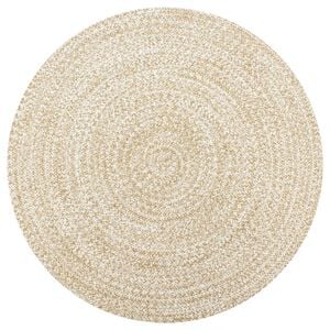vidaXL Kilimas, baltos ir natūralios sp., 90cm, džiutas, rankų darbo