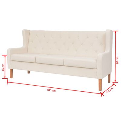 vidaXL Trivietė sofa, audinys, kreminė balta
