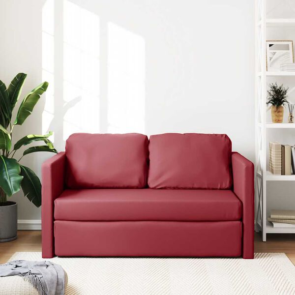 vidaXL Grindų sofa-lova, 2-1, vyno, 112x174x55cm, dirbtinė oda