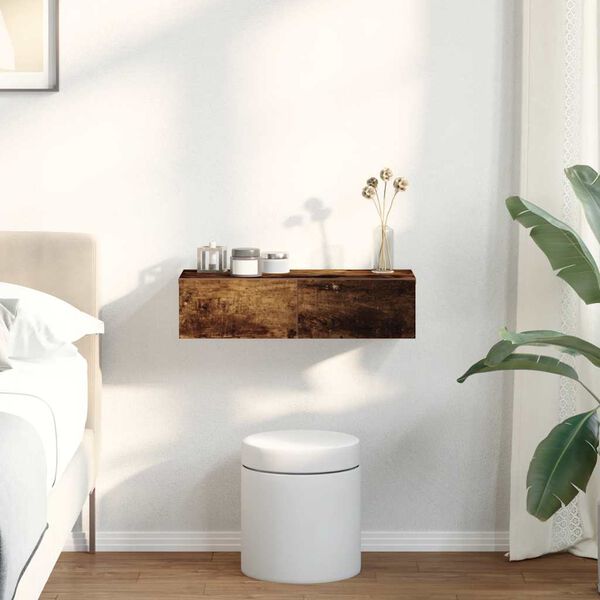 vidaXL Sieninė lentyna su stalčiais, dūminio ąžuolo, 60x26,5x15cm