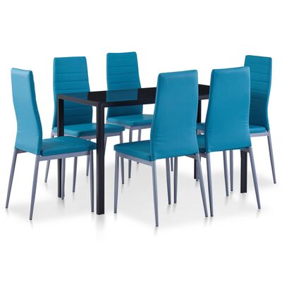 vidaXL Septynių dalių valgomojo baldų rinkinys, mėlynos spalvos