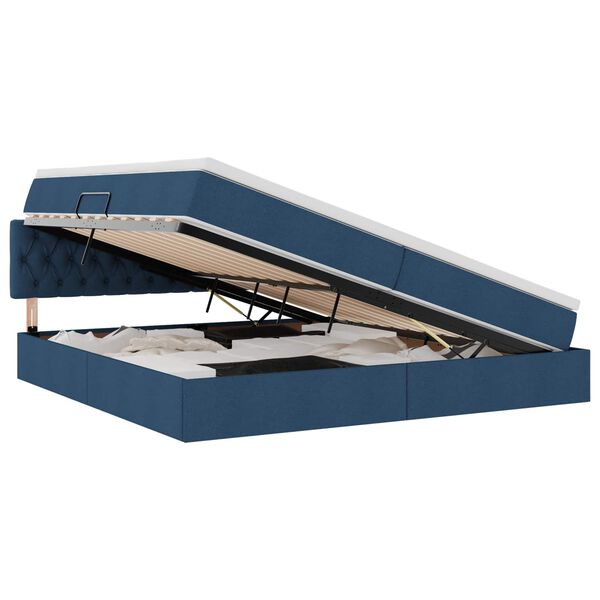 vidaXL Lova su daiktų laikymo vieta ir LED Mėlyna 200 x 200 cm audinys