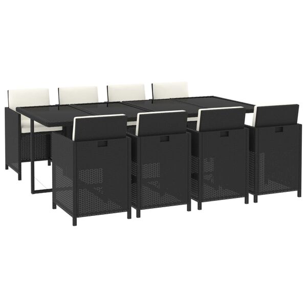 vidaXL Sodo komplektas su pagalvėlėmis, 9 dalių, juodas, poliratanas