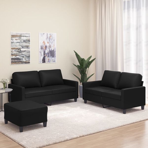 vidaXL Sofos komplektas su pagalvėlėmis, 3 dalių, juodas, dirbtinė oda