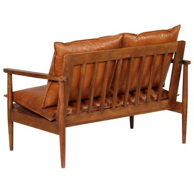 vidaXL Dvivietė sofa, tikra oda ir akacijos mediena, ruda