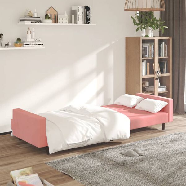 vidaXL Dvivietė sofa-lova, rožinės spalvos, aksomas