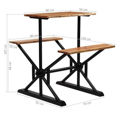 vidaXL Baro stalas su suoliukais, 80x50x107cm, akacijos med. masyvas