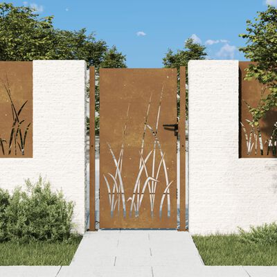 vidaXL Sodo vartai, 105x180cm, corten plienas, žolės dizaino