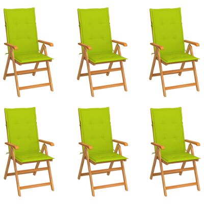 vidaXL Sodo kėdės su šviesiai žaliomis pagalvėlėmis, 6vnt., tikmedis