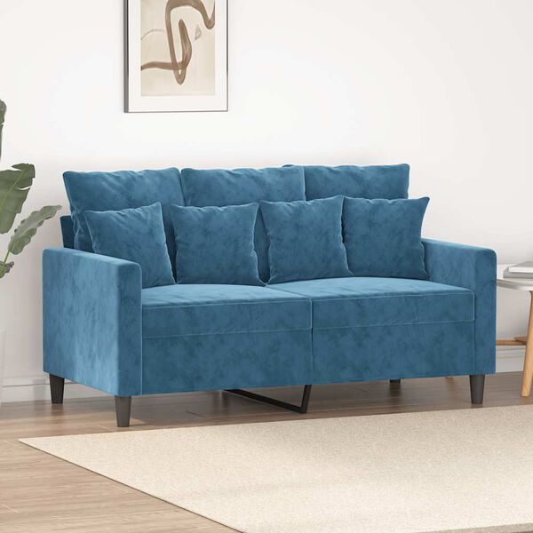 vidaXL Dvivietė sofa, mėlynos spalvos, 120cm, aksomas