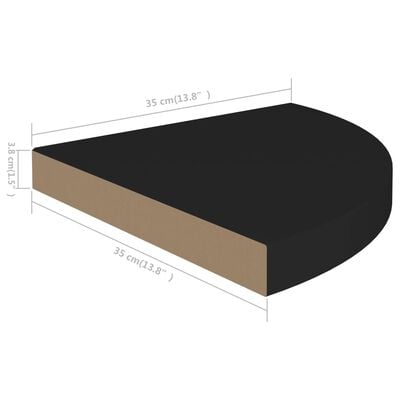vidaXL Pakabinama kampinė lentyna, juodos spalvos, 35x35x3,8cm, MDF