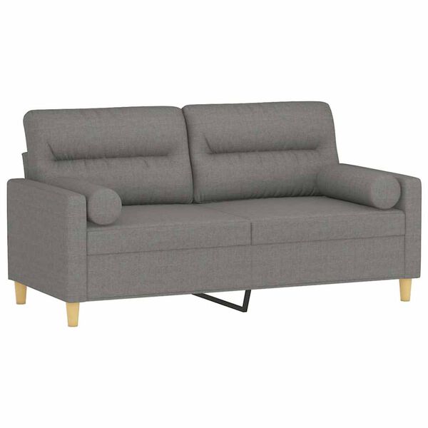 vidaXL Dvivietė sofa su pagalvėmis, tamsiai pilka, 140cm, audinys