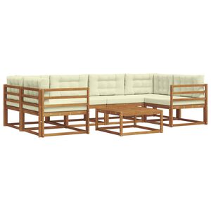 vidaXL Lauko sofos komplektas su pagalve 7 pcs Natūralus ir grietinėlė