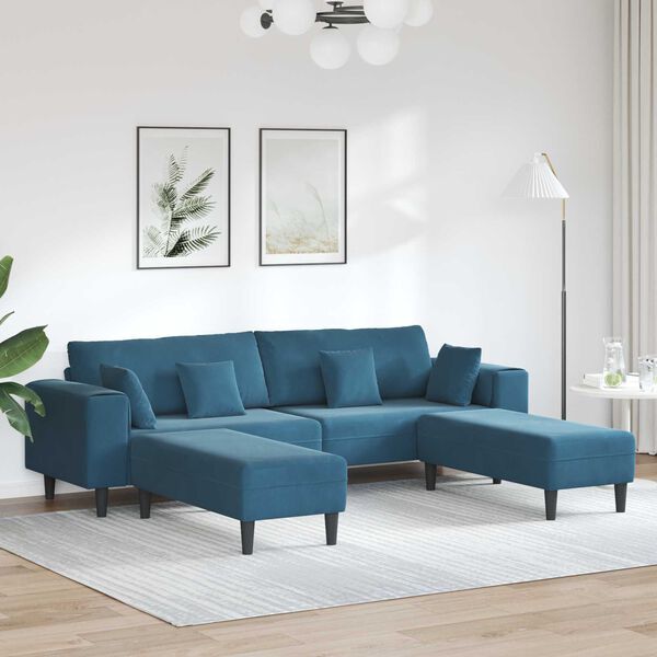 vidaXL Sofa 3 pcs Mėlyna 250 x 188 x 76 cm Aksomas