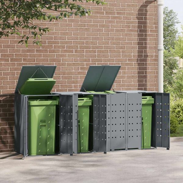 vidaXL Stoginė keturiem konteineriams, pilka, 276x79x117cm, plienas