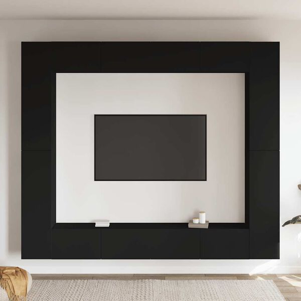 vidaXL Televizoriaus spintelių komplektas, 8 dalių, juodas, MDP