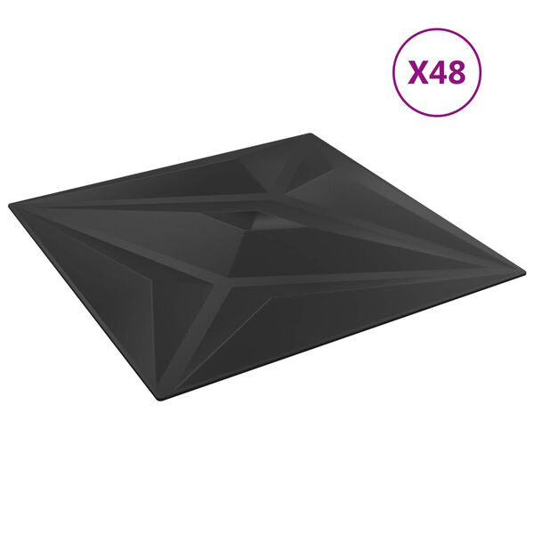 vidaXL Sienų plok&scaron;tės 48 pcs Juodas Star 50 x 50 cm XPS Putplastis