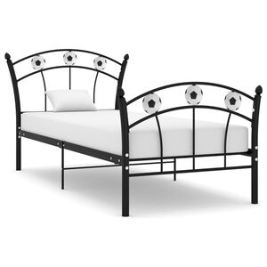 vidaXL Lovos rėmas, juodas, 90x200cm, metalas, futbolo dizaino