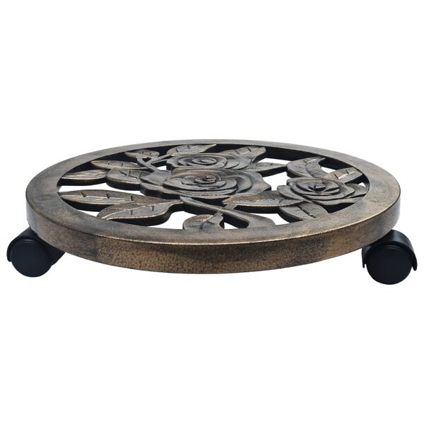 vidaXL Augalų padėklai su ratukais, 6vnt., bronziniai, 38cm, plastikas