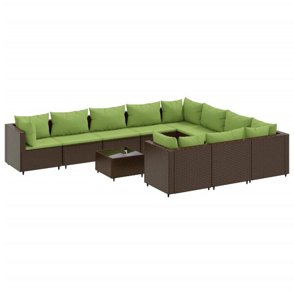 vidaXL Sodo komplektas su pagalvėlėmis, 11 dalių, rudas, poliratanas