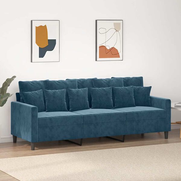 vidaXL Trivietė sofa, mėlynos spalvos, 180cm, aksomas