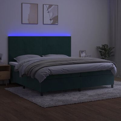 vidaXL Lova su spyruoklėmis/čiužiniu/LED, žalia, 200x200cm, aksomas