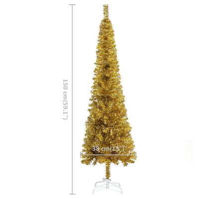 vidaXL Plona apšviesta Kalėdų eglutė, auksinės spalvos, 150cm