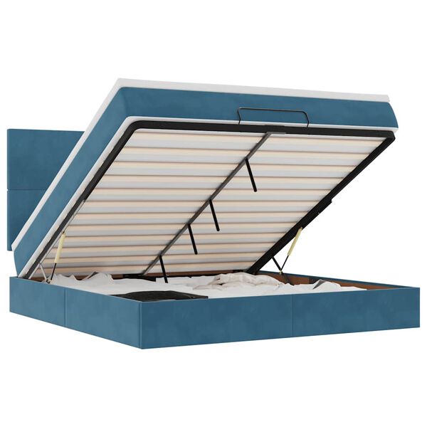 vidaXL Osmanų lovos rėmas su čiužiniais, mėlynas, 180x200cm, aksomas