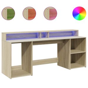 vidaXL Ra&scaron;omasis stalas su LED ap&scaron;vietimu, ąžuolo, 200x55x91cm
