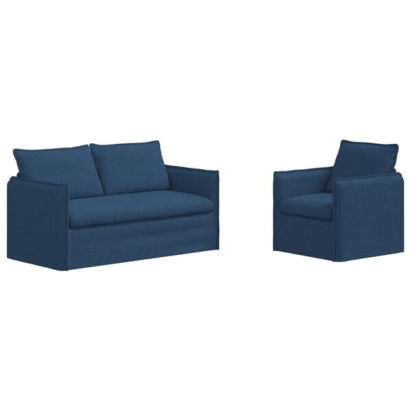 vidaXL Sofa 2 pcs Mėlyna 196 x 82 x 85 cm audinys