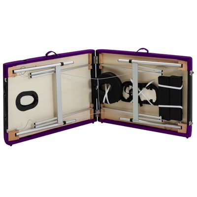 vidaXL Sulankstomas masažo stalas, juodas/violetinis, aliuminis, 2zonų