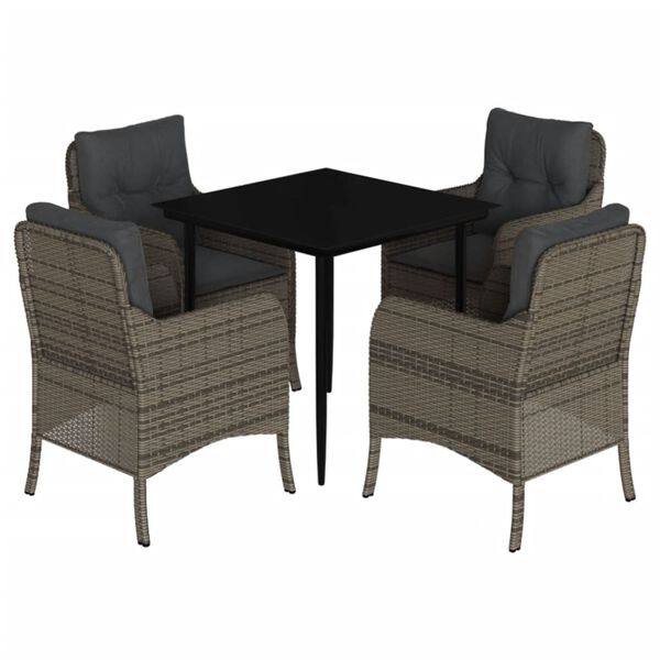 vidaXL Sodo komplektas su pagalvėlėmis, 5 dalių, pilkas, poliratanas