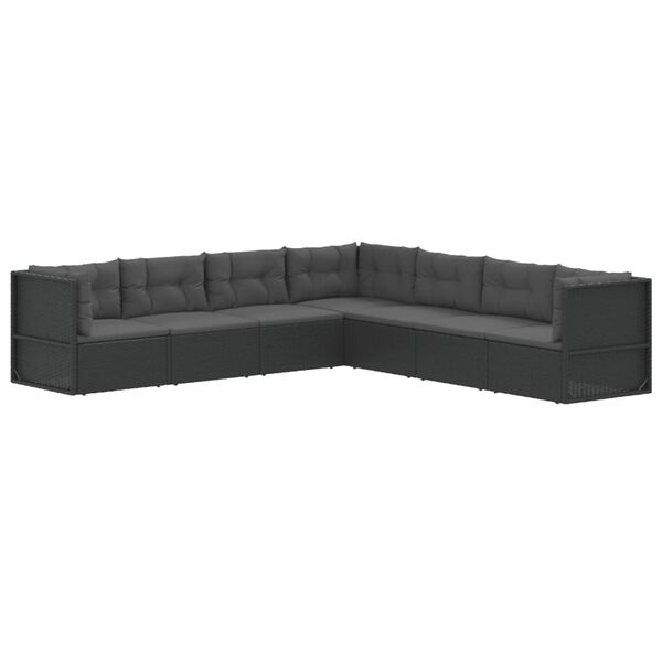 vidaXL Sodo komplektas su pagalvėlėmis, 7 dalių, juodas, poliratanas