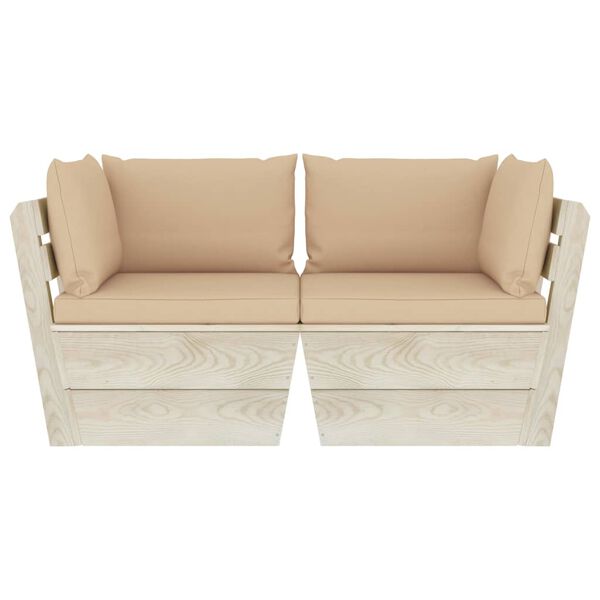 vidaXL Dvivietė sodo sofa iš palečių su pagalvėlėmis, eglės mediena