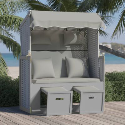 vidaXL Paplūdimio kėdė su pagalvėlėmis, pilka, poliratanas ir mediena