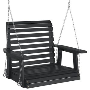 vidaXL Sodo sūpynės-kėdė su metalinėmis grandinėmis, juoda, eglė