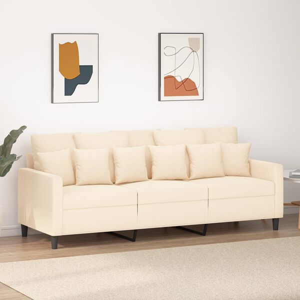 vidaXL Trivietė sofa, kreminės spalvos, 180cm, aksomas